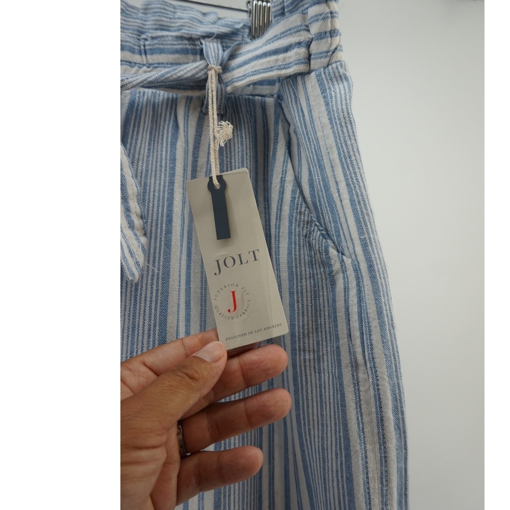 NWT Jolt Striped Wide Leg Pants Coastal Linen Blend Nautical Blue White sz‎ L - Picture 3 of 6